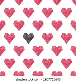 Modern seamless pattern with red and black hearts for textile, wallpaper, covers, print, wrap, surface, scrapbooking. Background for Valentine's Day, birthday, wedding invitation. Vector.