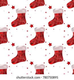 Modern seamless pattern with red Christms socks on the white background. Vector illustration