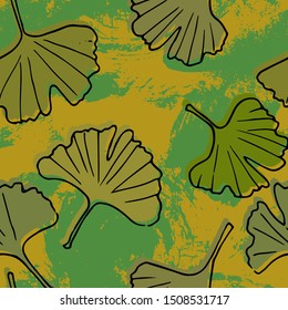 Modern seamless pattern. Repetition texture of leaves of the ginko. Vector illustration.