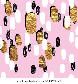 A modern seamless pattern in Scandinavian style with gold ovals. Abstract multi-colored pattern. Drawing by hand, simple, stylish background.