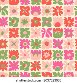 Modern seamless pattern with simple abstract flowers, vintage colors. Botanical design for fabrics, tile mosaic, scrapbooking. Vector illustration