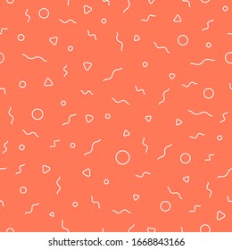 Modern seamless pattern with simple geometric figures in Memphis style, perfect for web background or print wrapping decoration and fashion textile, fabric design