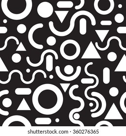 Modern seamless pattern with simple geometric figures in Memphis style,  perfect for web background or print wrapping decoration and fashion textile, fabric design.