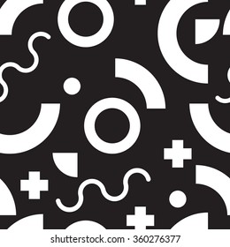 Modern seamless pattern with simple geometric figures in Memphis style,  perfect for web background or print wrapping decoration and fashion textile, fabric design.