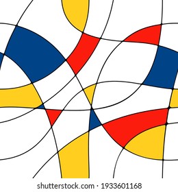 Modern seamless pattern in the style of Neoplasticism, Bauhaus, Mondrian. Perfect for interior design, printing, web design.