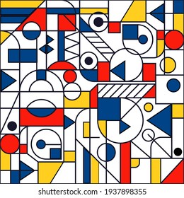 Modern seamless pattern in the style of Neoplasticism, Bauhaus, Mondrian. Perfect for interior design, printing, web design.