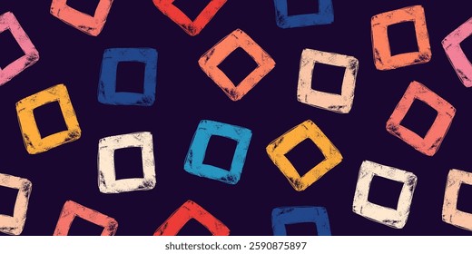 Modern Seamless Pattern with Trendy Vibrant Colors and Abstract Geometric Shapes. Background with colorful grungy hand drawn rectangles 