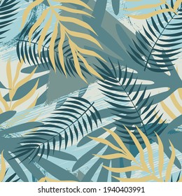 Modern seamless pattern with tropical plant leaves. Abstract design.