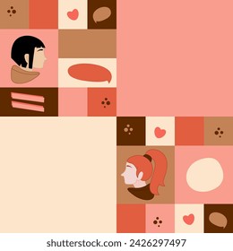 Modern seamless pattern with two girls of different races. Great for wrapping paper.