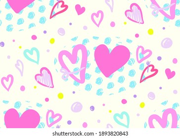 modernes nahtloses Muster für Valentine ist der Tag mit Herzen in einem naiven Stil für Grußkarten und Oberflächendesign
