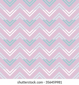 Modern seamless pattern of varicolored horizontal zigzag. Beautiful zig zag print in pink, blue, white colors. Vector illustration for various creative projects