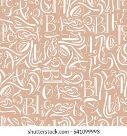 Modern seamless pattern. Vector calligraphic style. For calligraphy graphic design, greeting card, menu, branding, wedding invitation.