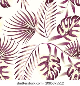 Modern seamless pattern with vintage color tropical monstera palm leaves and foliage. Fashionable texture design, textile, fabric, printing. Original plant. Exotic design and ornament. Summer design