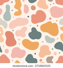 Un patrón moderno sin fisuras con cálidas Formas orgánicas en tonos coral, mostaza y verde apagado. Perfecto para embalajes, marcas, impresiones textiles y fondos decorativos.