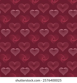 Modern seamless pattern of wireframe heart symbols. Cute romantic pink love hearts background print. Valentine's day or Mother's Day holiday backdrop texture, romantic wedding design.