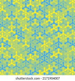Modern seamless pattern yellow and blue halftones colored. Triplex geometric shapes. Ukrainian flag colors vector abstract pattern for textile or decor