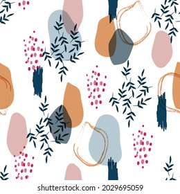 Modern seamless patterns artistic brushes stroke and silhouette botanical vector illustration EPS 10,Design for fashion , fabric, textile, wallpaper, cover, web , wrapping and all prints on white
