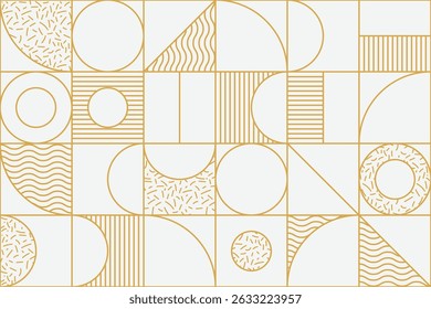 Modern seamless patterns featuring minimalist abstract gold shapes and ornaments with geometric symmetry
