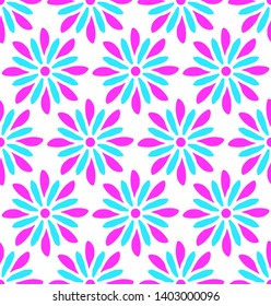 Modern seamless pink and blue pattern. Hand drawn flower illustration.Vector colorful floral ornament design for wrapping paper 