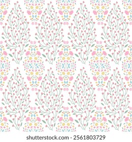 Modern seamless pink floral pattern on white background, vector.