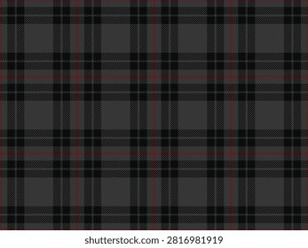 Modern seamless plaid pattern background. Charcoal grey and red heritage tartan plaid vector pattern for corporate menswear design