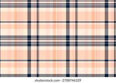 Un moderno estampado de cuadros sin costuras con tonos melocotón, crema, gris y azul marino. Diseño versátil ideal para fondos, textiles, moda y proyectos de diseño digital.
