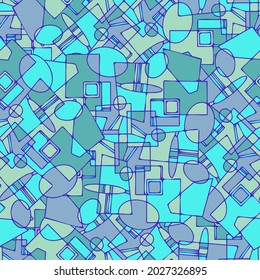 Modern seamless stylised colorful design with abstract geometric intersecting lined shapes in blue tones. Can be used for printing on paper, textiles, backgrounds, wallpapers