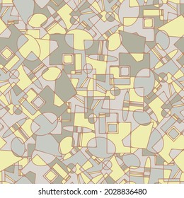 Modern seamless stylised colorful design with abstract geometric intersecting lined shapes in yellow tones. Can be used for printing on paper, textiles, backgrounds, wallpapers
