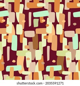 Modern seamless stylised colorful design with abstract geometric intersecting silhouettes shapes in warm tones. Can be used for printing on paper, textiles, backgrounds, wallpapers