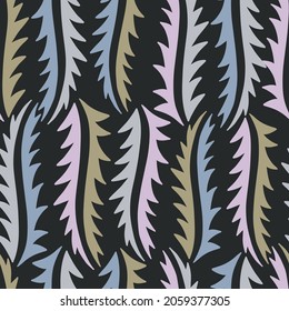 Modern seamless stylised colorful design with abstract geometric intersecting lined shapes in pastel tones on dark background. Can be used for printing on paper, textiles, backgrounds, wallpapers