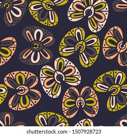 Modern seamless stylized design with abstract geometrical butterflies and flowers. Can be used for printing on paper, stickers, badges, bijouterie, cards, textiles. 