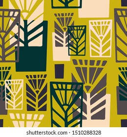 Modern seamless stylized design with abstract flowers. Can be used for printing on paper, stickers, badges, bijouterie, cards, textiles.