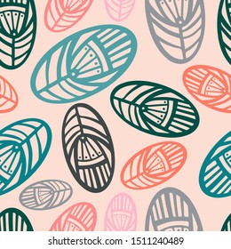 Modern seamless stylized design with abstract flowers. Can be used for printing on paper, stickers, badges, bijouterie, cards, textiles.