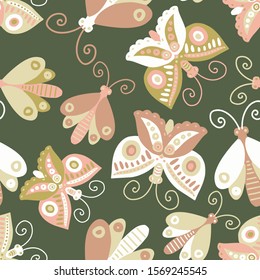 Modern seamless stylized design with abstract butterflies. Can be used for printing on paper, stickers, badges, bijouterie, cards, textiles. 