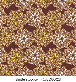 Modern seamless stylized design with abstract calligraphic lines in flower shape