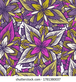 Modern seamless stylized design with abstract calligraphic lines in flower shape