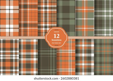 Modern Seamless Tartan featuring Bright Vermillion and Deep Cardinal Fabric Design Set of 12