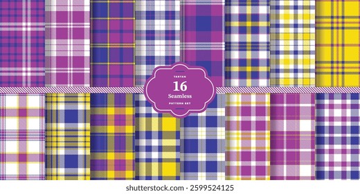 Modern Seamless Tartan featuring Cherry Red and Warm Tangerine Textile Design Set of 16