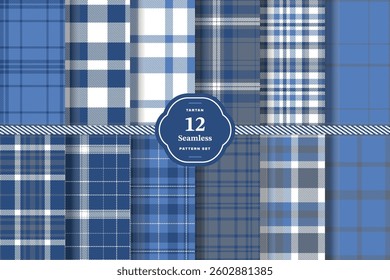 Modern Seamless Tartan featuring Cream Bisque and Charcoal Gray Fabric Design Set of 12