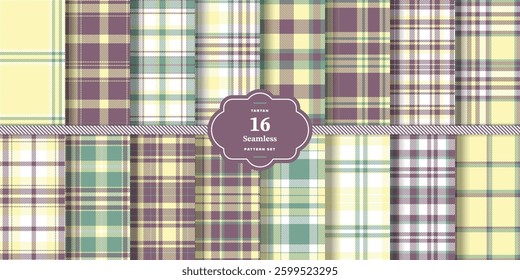 Modern Seamless Tartan featuring Dark Mustard and Rustic Auburn Textile Design Set of 16
