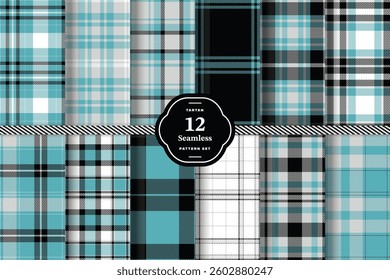 Modern Seamless Tartan featuring Dark Mustard and Cool Graphite Fabric Design Set of 12