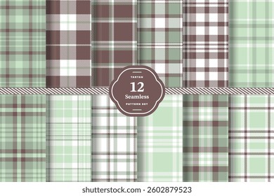 Modern Seamless Tartan featuring Deep Cardinal and Pale Straw Fabric Design Set of 12