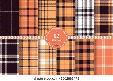 Modern Seamless Tartan featuring Dusky Pink and Soft Crimson Fabric Design Set of 12