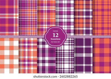 Modern Seamless Tartan featuring Dusky Pink and Pastel Buttercream Fabric Design Set of 12