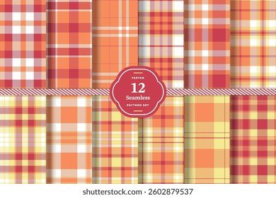 Modern Seamless Tartan featuring Dusty Rose and Charcoal Gray Fabric Design Set of 12