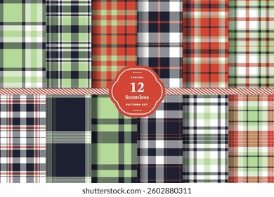 Modern Seamless Tartan featuring Golden Ochre and Muted Coral Fabric Design Set of 12