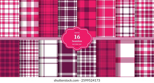 Modern Seamless Tartan featuring Ivory White and Deep Cardinal Textile Design Set of 16