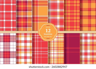 Modern Seamless Tartan featuring Ivory White and Pale Straw Fabric Design Variant 1 Set of 12