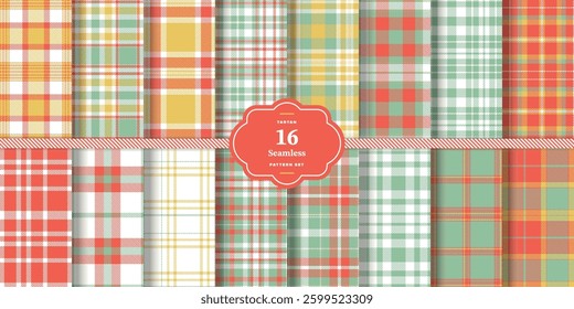 Modern Seamless Tartan featuring Pale Ruby and Cherry Red Textile Design Set of 16