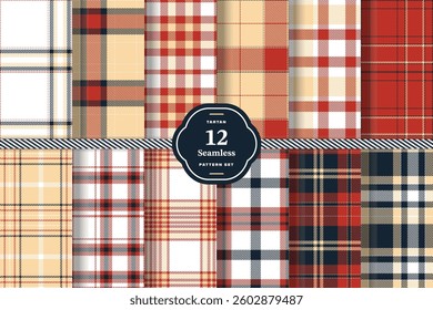 Modern Seamless Tartan featuring Pale Cream and Dusky Pink Fabric Design Set of 12